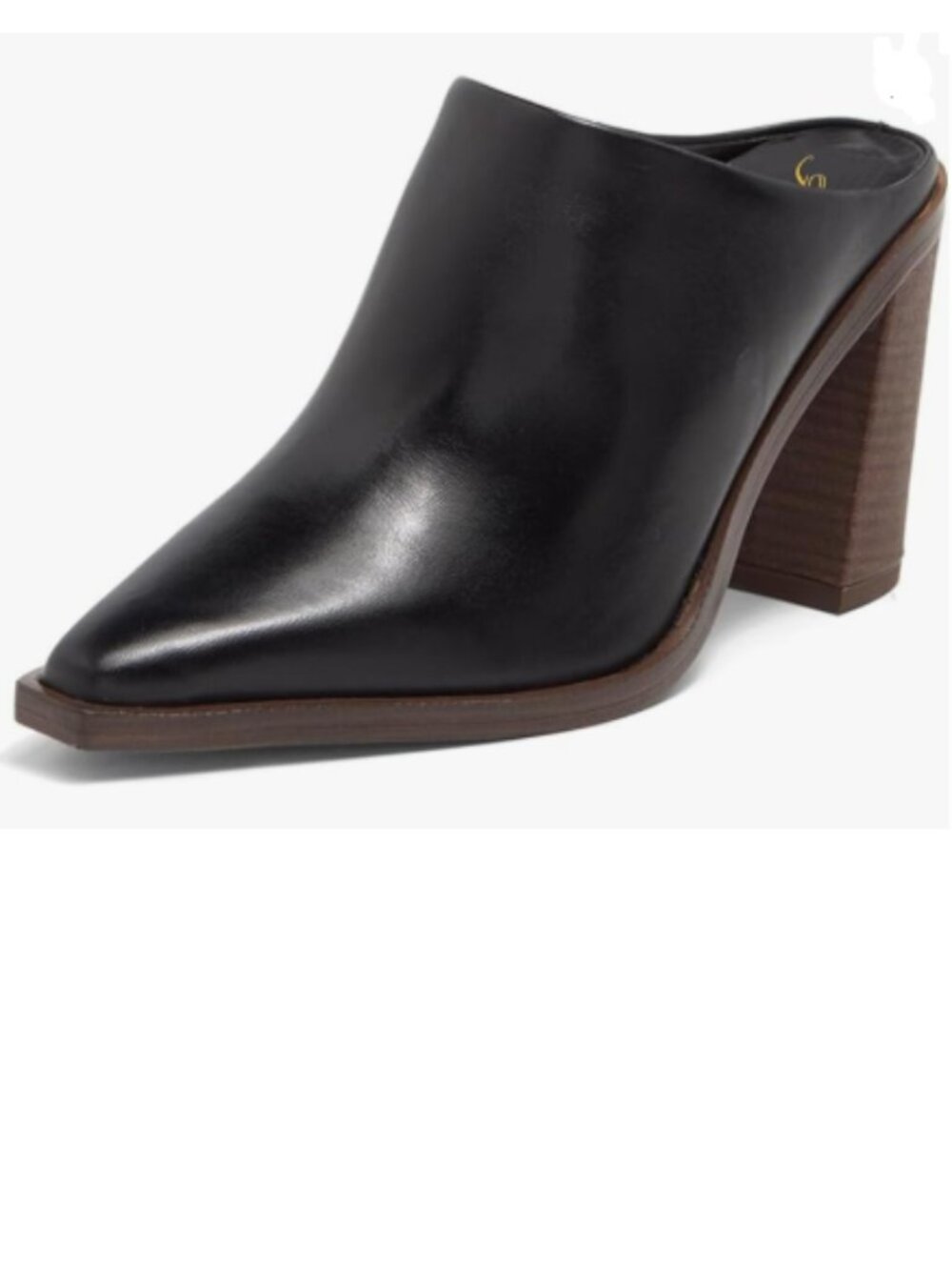 FOWT Black Pointed Toe Slip On Mules Stacked Block High Heel Sandal